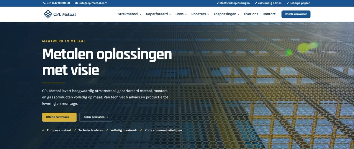 Homepage van de nieuwe website van CPL Metaal.