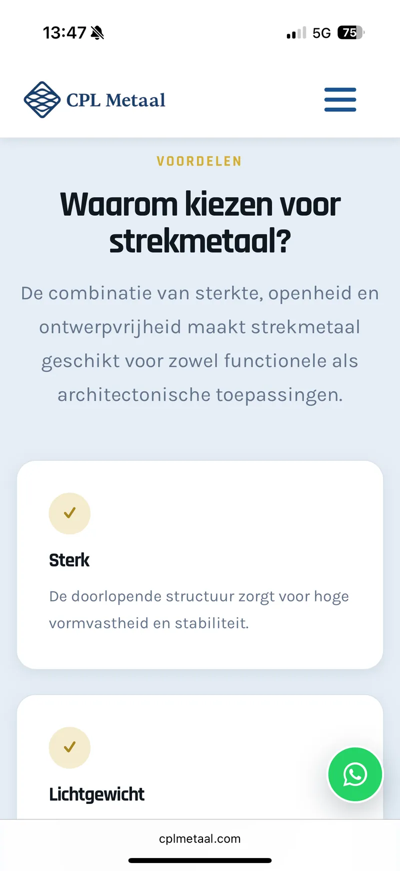 CPL Metaal-pagina met voordelen van strekmetaal.
